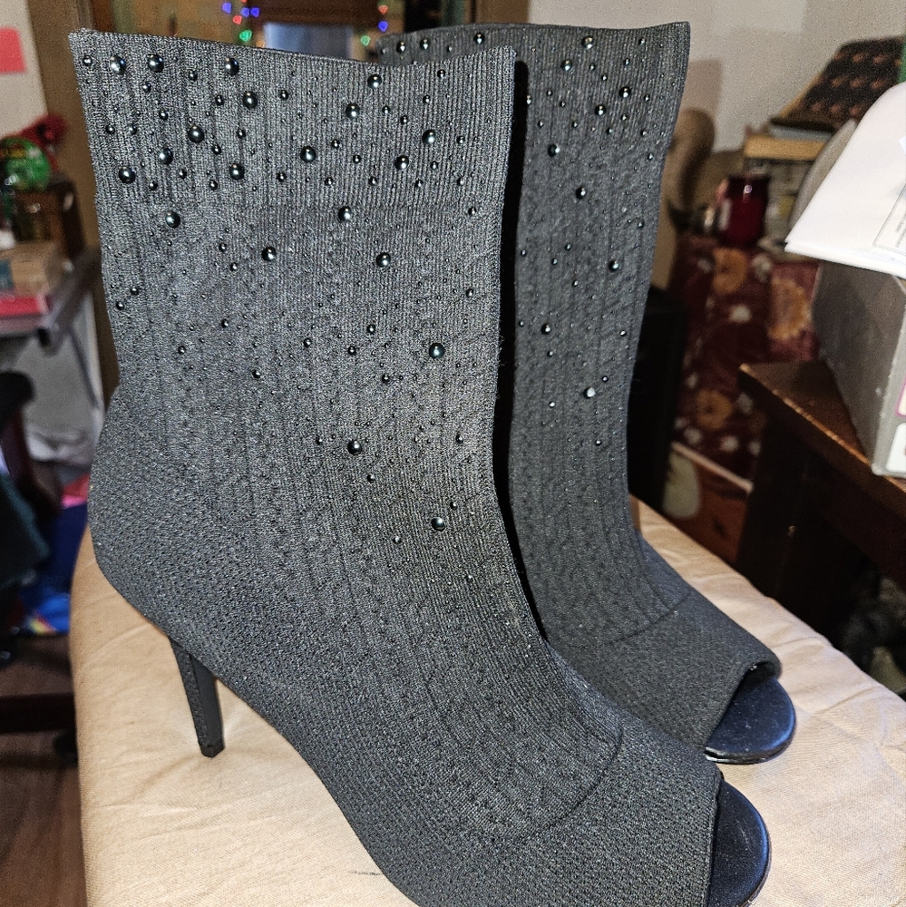 Charles by Charles David RANCID Women's Black Sock Peep Toe Booties SZ 11